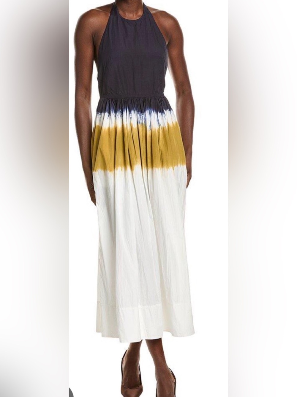 A.L.C. Blake Navy, Mustard & White Halter Tie-Dye Maxi Dress